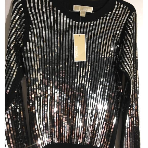 NWT Michael Kors MK Black Knit Silver Sequin Front Sweater Women's Size Small - Picture 4 of 5